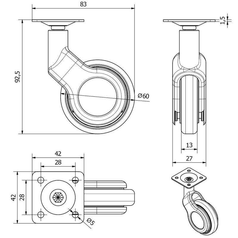 Roulette de meuble design