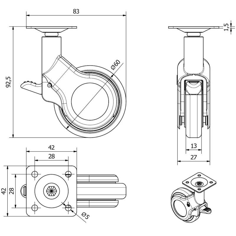 Roulette de meuble design