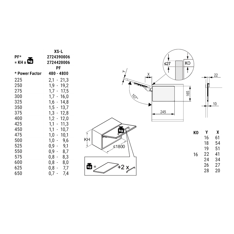 Ferrure de porte relevable FREEslim flap